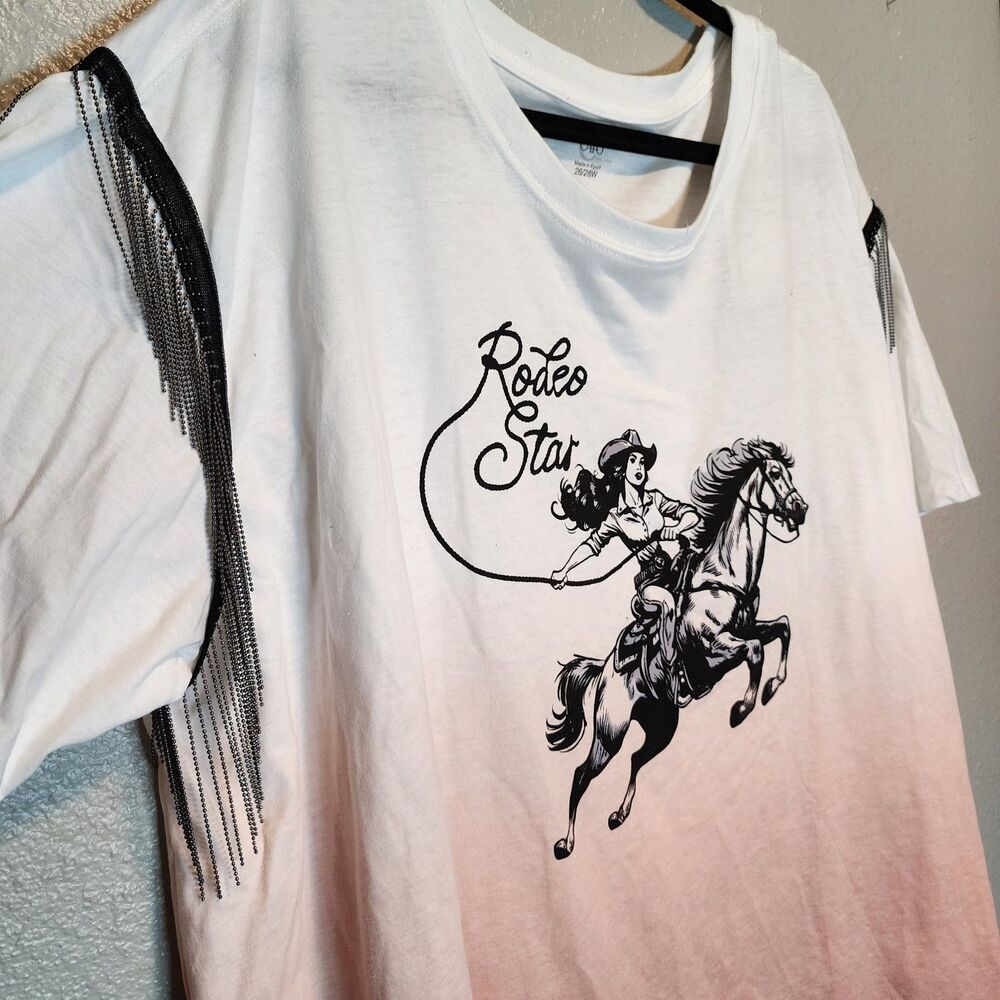 Cato Rodeo Star Fringe Shoulder Ombre Dip Dye Western Graphic Tee Plus 26W 28W